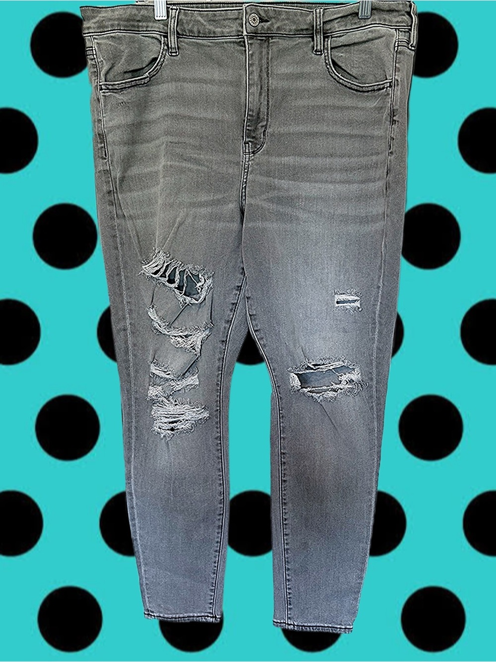 American Eagle Distressed Women’s Gray Stretch Skinny Jeans 18 Short